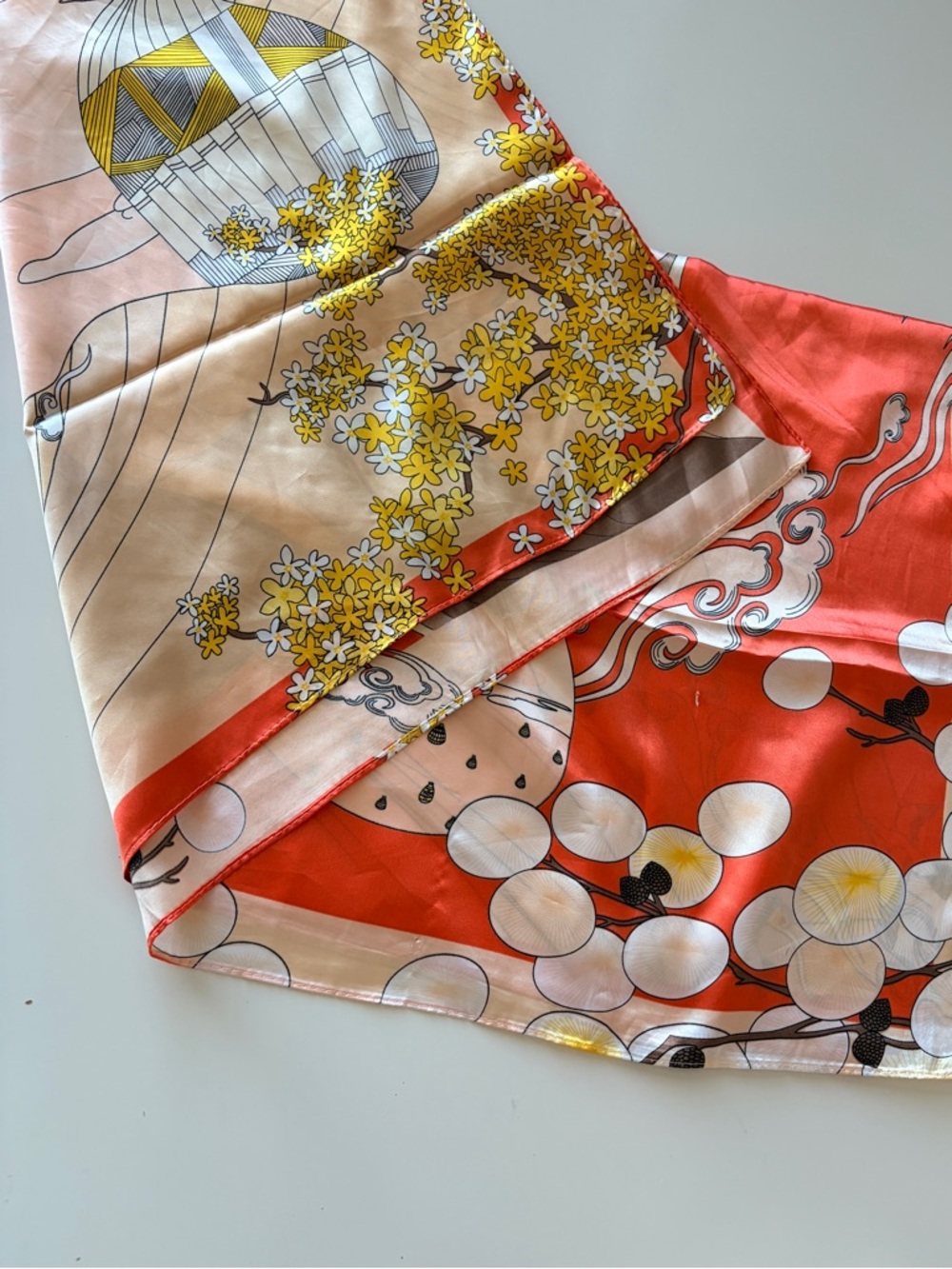 Floral & Geometric Print Scarf 34x34”